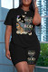 Black Fashion Casual Print Patchwork O Neck Short Sleeve Two Pieces