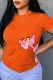 Orange Fashion Street Character Print Patchwork O Neck T-Shirts