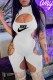 White Fashion Sexy Print Hollowed Out Letter O Neck Rompers