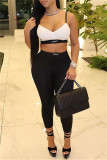 Black Sexy Casual Letter Print Patchwork Backless Spaghetti Strap Sleeveless Two Pieces