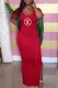 Red Fashion Casual Print Slit Letter O Neck One Step Skirt Dresses