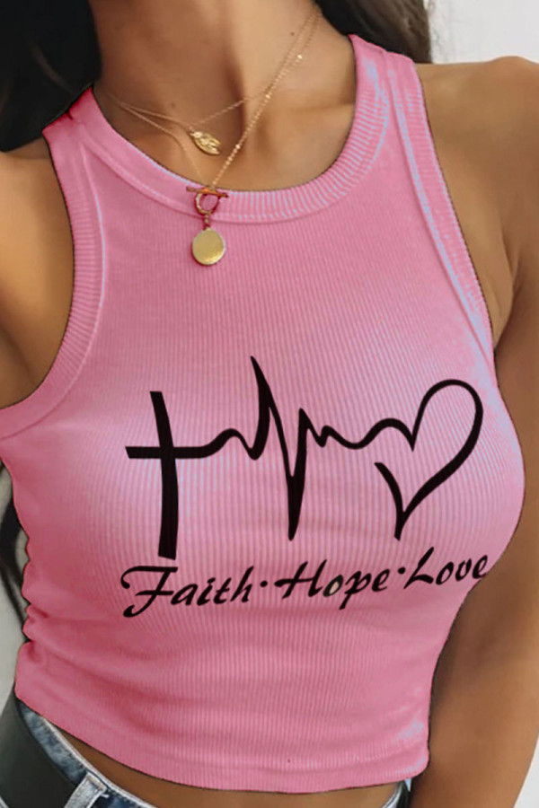 Pink Sexy Print Patchwork O Neck Tops