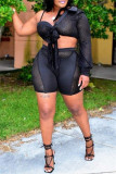 Black Fashion Sexy Solid Patchwork Backless Asymmetrical Long Sleeve Two Pieces