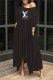 Black Fashion Casual Print Letter Oblique Collar Irregular Dress Dresses