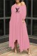 Pink Fashion Casual Print Letter Oblique Collar Irregular Dress Dresses