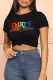 Black Fashion Casual Print Letter O Neck T-Shirts