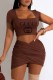 Coffee Fashion Sexy Print Letter Square Collar Short Sleeve Two Pieces