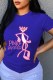 Blue Fashion Street Character Print Letter O Neck T-Shirts