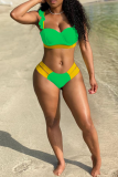 Tangerine Red Sexy Solid Patchwork Flounce Swimwears