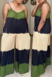 Yellow Casual Tie Dye Patchwork Spaghetti Strap Loose Jumpsuits