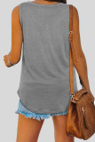 Grey Casual Solid Patchwork V Neck Tops