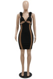 White Fashion Sexy Patchwork Hollowed Out Backless V Neck Sling Dress