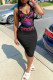 Black Fashion Casual Print Basic V Neck Vest Dress