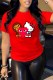 Red Fashion Street Character Print Patchwork O Neck T-Shirts