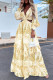 Yellow Casual Vacation Print Hollowed Out Patchwork V Neck Straight Dresses