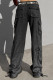 Black Street Solid Patchwork Pocket High Waist Straight Solid Color Bottoms