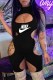 Black Fashion Sexy Print Hollowed Out Letter O Neck Rompers