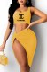 Yellow Fashion Sexy Print Letter One Shoulder Sleeveless Two Pieces