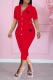 Red Fashion Print Patchwork Turndown Collar Short Sleeve Two Pieces