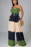 Yellow Casual Tie Dye Patchwork Spaghetti Strap Loose Jumpsuits