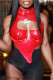 Red Fashion Sexy Solid Hollowed Out Patchwork Backless Cross Straps Asymmetrical Turtleneck Tops