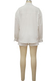White Casual Solid Patchwork Buckle Turndown Collar Long Sleeve Two Pieces