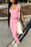 Pink Fashion Casual Solid Patchwork U Neck Sleeveless Two Pieces