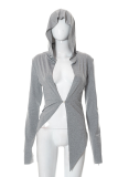 Grey Casual Solid Patchwork Hooded Collar Tops