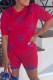 Red Fashion Casual Letter Patchwork O Neck Short Sleeve Two Pieces