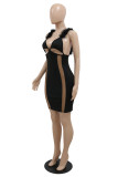White Fashion Sexy Patchwork Hollowed Out Backless V Neck Sling Dress
