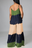 Yellow Casual Tie Dye Patchwork Spaghetti Strap Loose Jumpsuits