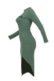 Grey Casual Print Slit Half A Turtleneck Pencil Skirt Dresses