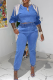 Blue Fashion Solid Tassel O Neck Long Sleeve Two Pieces