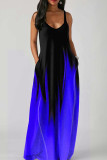 Light Blue Casual Print Patchwork Spaghetti Strap Sling Dress Dresses