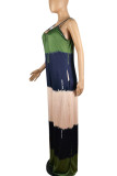 Yellow Casual Tie Dye Patchwork Spaghetti Strap Loose Jumpsuits