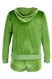 Green Casual Solid Patchwork Hooded Collar Long Sleeve Two Pieces