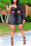 Black Fashion Sexy Solid Patchwork Backless Asymmetrical Long Sleeve Two Pieces