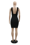 White Fashion Sexy Patchwork Hollowed Out Backless V Neck Sling Dress