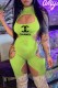 Fluorescent Green Fashion Sexy Print Hollowed Out Letter O Neck Rompers