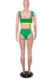 Tangerine Red Sexy Solid Patchwork Flounce Swimwears