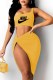 Yellow Fashion Sexy Print Letter One Shoulder Sleeveless Two Pieces