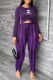 Purple Fashion Elegant Print Tassel Patchwork O Neck Long Sleeve Two Pieces