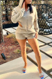 Grey Fashion Casual Solid Patchwork Asymmetrical Hooded Collar Long Sleeve Two Pieces