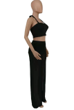 Red Fashion Solid Mesh Halter Sleeveless Two Pieces