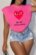 Rose Red Fashion Casual Print Letter O Neck T-Shirts