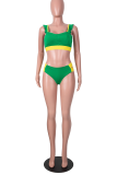 Tangerine Red Sexy Solid Patchwork Flounce Swimwears