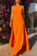 Orange Fashion Casual Solid Bandage Backless Slit Halter Long Dress