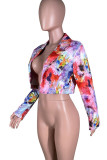 Colour Fashion Casual Print Patchwork Turn-back Collar Outerwear