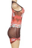 Black Sexy Print Mesh U Neck Pencil Skirt Dresses