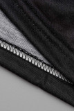 Black Casual Print Hollowed Out Patchwork O Neck Tops